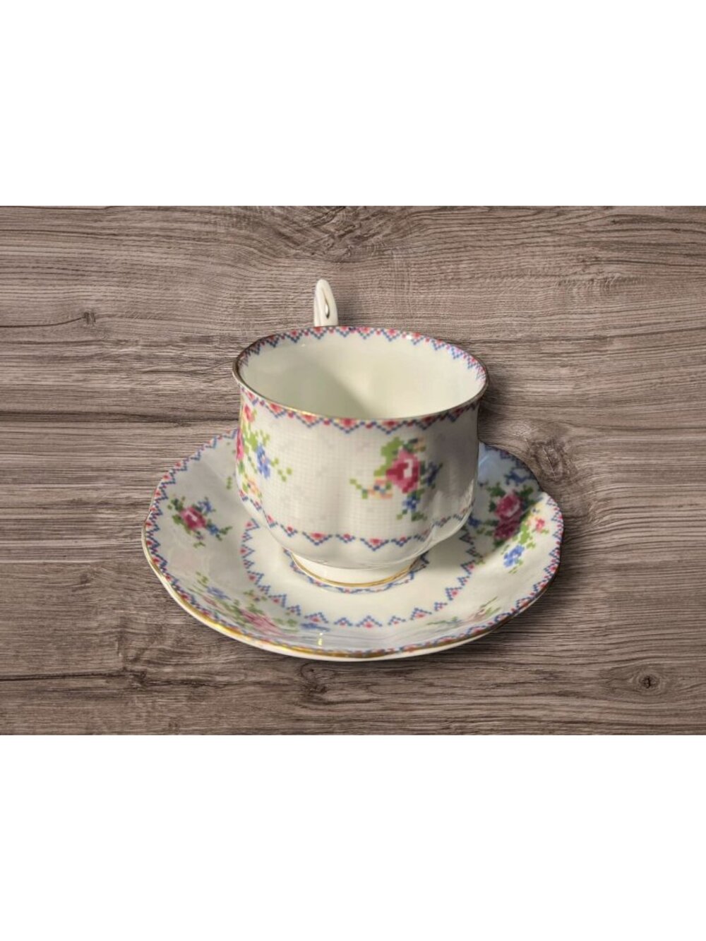 Vintage Royal Albert England Petit Point Pattern Bone China Tea Cup and Saucer